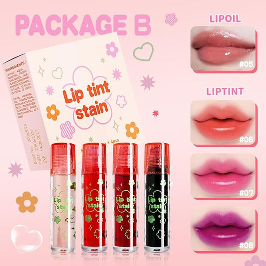 4PCS Rolling Ball Lip Oil Set, Long Lasting Hydrating & Moisturizing Lip Gloss Set for Kids Lip care, Transparent Lip Gloss for Dry and Chapped Lips (Set B, 0.16 Oz/Pcs)