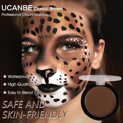 UCANBE Brown Face Body Paint Makeup Foundation, Non-Toxic Greasepaint for Kids & Adult, Waterproof Cream Face Painting Kit for Halloween Werewolf Leopard Camo Hunting SFX Make Up, Cosplay & Costumes
