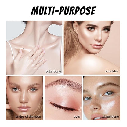 Champagne Highlighter Stick for Glass Skin, Dewy Finish Radiant Balm Hydrating Reflective Natural Shimmer Illuminator Stick, Multi-Use Lightweight Creamy Face Glowy Highlighter Makeup#02
