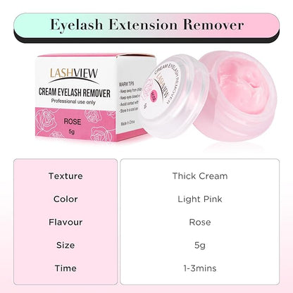 LASHVIEW Eyelash Extension Remover Cream, Light Rose Flavor Cream,Eyelash Adhesive Remover, Professional Eyelash Extensions Remover for Salon,5g