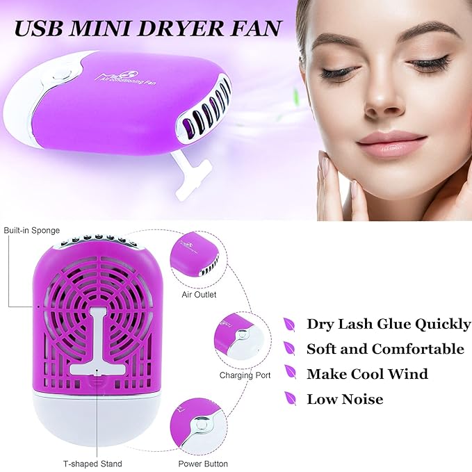 Eyelash Cleanser for Extensions, Lash Shampoo Kit with Lash Fan, 60ml Lash Shampoo,Cleaning Brush and Wash Bottle for Lash Bath(purple)