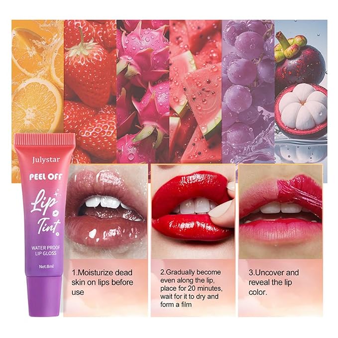 Peel Off Lip Stain Lip Tint 6 Colors, Fruity lip stain peel off, Tattoo Magic Color Lip Gloss Sets, Lip Oil for Women Colorful Glossy Lipstick Waterproof Long Lasting Make up Gift Set