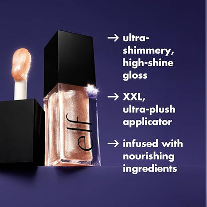 e.l.f. Glow Reviver Lip Oil, Nourishing and Hydrating with High-Shine Glimmer Finish & Sheer Wash Of Color, Minty Scent, Non-Sticky, Vegan & Cruelty-free, Candy Coded