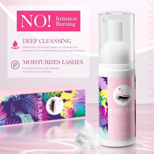 Buqikma Lash Wash for Eyelash Extension, 60Ml/2.11fl.Oz Eyelash Shampoo Kit with Lash Shampoo Brushes Gentle Lash Extension Cleanser for Professional Salon Use and Home Use
