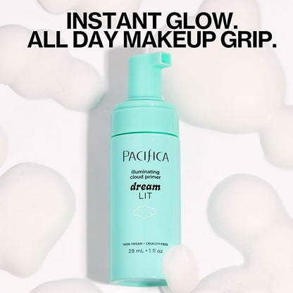 Pacifica Dreamlit Illuminating Foaming Primer with Vitamin C & Hyaluronic Acid – Hydrating Brightening Face Makeup Base for Glowing, Long-Lasting Foundation Wear – 1 fl oz Clean Beauty Vegan Formula
