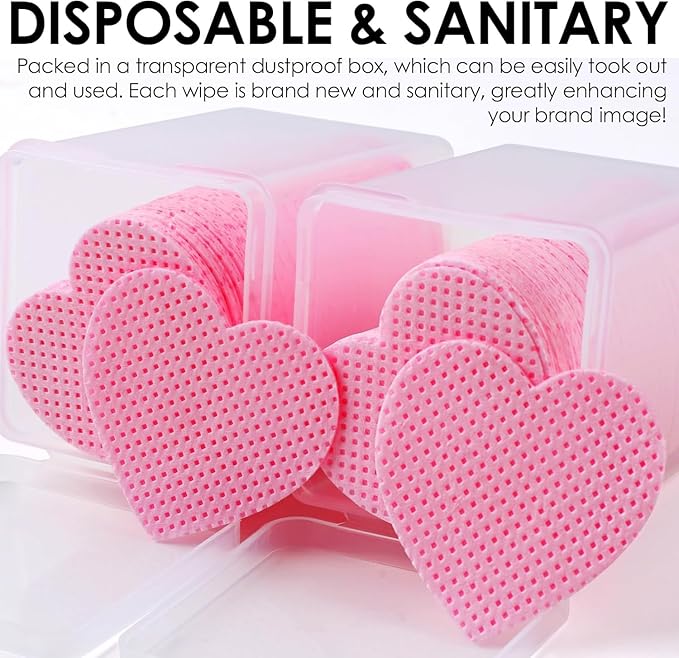 200 Pieces Nail Cotton Pads,1 Pull-Down Pump Dispenser Bottle, Super Absorbent Soft Non-Woven Eyelash Glue Wipes, Nail Polish dehumidifier for Eyelash Extension Products and Nail Oil Bottle (Pink)