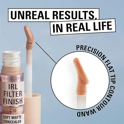 Revolution, IRL Filter Finish Concealer, Full Coverage, Oil-Free, Long-Lasting & Lightweight Formula, Infused with Hyaluronic Acid, Vegan & Cruelty-Free, C1, 0.21 oz