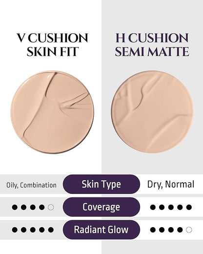 HEVVYMAKEUP H Cushion Semi Matte No.23 Medium Begie - Korean Makeup All Day Flawless Coverage Foundation for Neutral Dry Skin - Poreless Airy Weightless Coverage, 0.35oz.