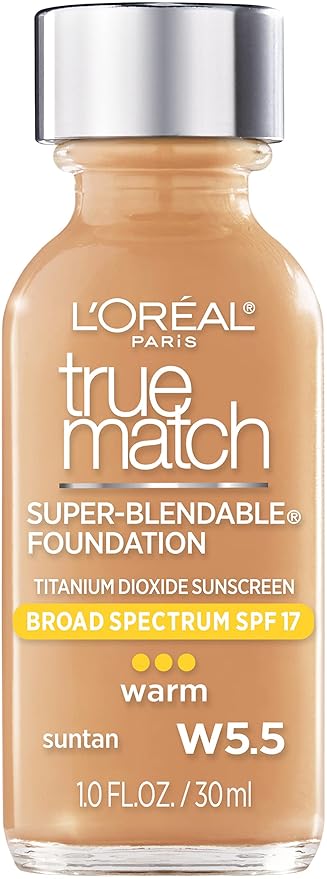 L’Oréal Paris Makeup True Match Super-Blendable Liquid Foundation, Suntan W5.5, 1 Fl Oz,1 Count