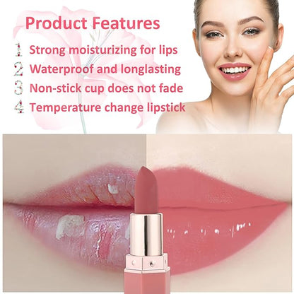 1 Pack Crystal Flower Jelly Lipstick,Magic Color Changing Lipstick,PH Clear Temperature Color Changing Lip Gloss,Lip Balm,Long Lasting Nourishing Moisturizing Lip Stick Set H01