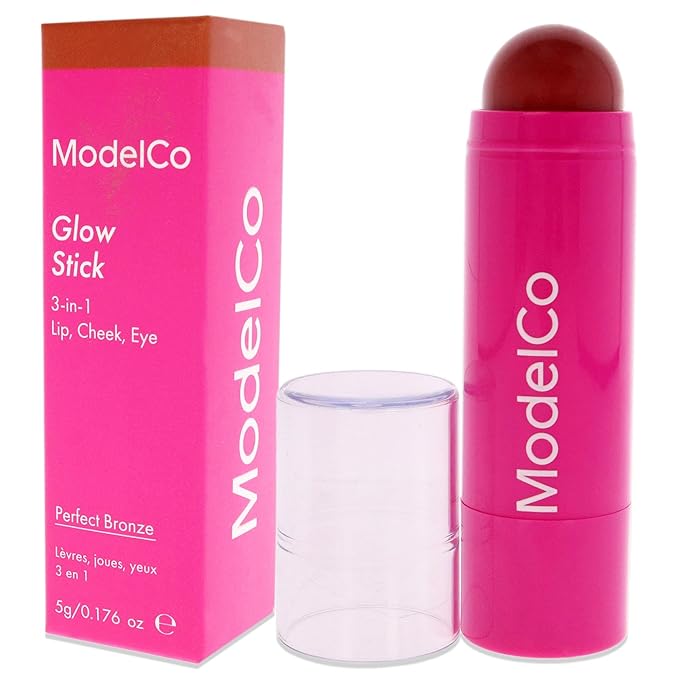 ModelCo Glow Stick 3-In-1 - Multi-Use Cream Color Stick - Hydrating Creamy Formula - Delivers Luminous Color For Healthy Glow - Buildable Coverage From Sheer To Saturated - Perfect Bronze - 0.176 Oz