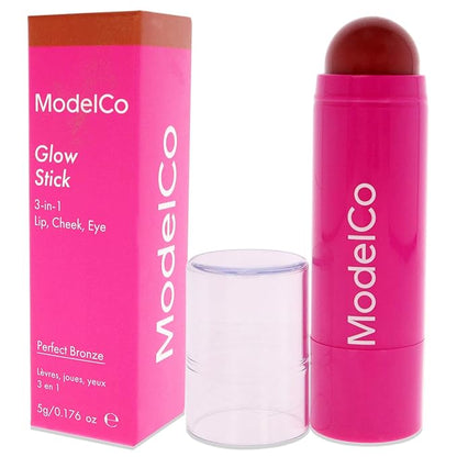 ModelCo Glow Stick 3-In-1 - Multi-Use Cream Color Stick - Hydrating Creamy Formula - Delivers Luminous Color For Healthy Glow - Buildable Coverage From Sheer To Saturated - Perfect Bronze - 0.176 Oz