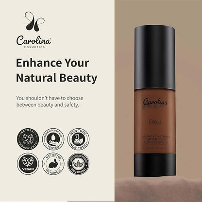 Foundation in Cocoa Shade Plant-Based - Hydrating, Pore-Minimizing & Buildable Coverage - Vegan, Non-GMO, Paraben-Free - 1oz