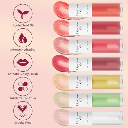 Hydrating Lip Glow Oil - Tinted Moisturizing Lip Gloss Plumping Non-Sticky Long-Lasting Shiny Fruit Flavor Lip Stain, 0.10 Fl Oz (Raspberry)