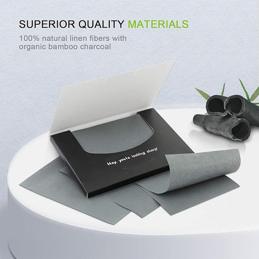 300 Count Natural Bamboo Charcoal Blotting Papers Organic Facial Oil Absorbing Sheets for Oily Skin Care Daily Oil Control Linen Tissues (100 PCS/PK, 3 PKS)