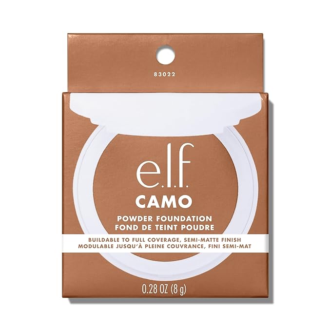 e.l.f. Camo Powder Foundation, Lightweight, Primer-Infused Buildable & Long-Lasting Medium-to-Full Coverage Foundation, Medium 375 N