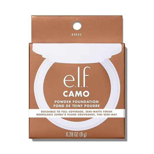 e.l.f. Camo Powder Foundation, Lightweight, Primer-Infused Buildable & Long-Lasting Medium-to-Full Coverage Foundation, Medium 375 N