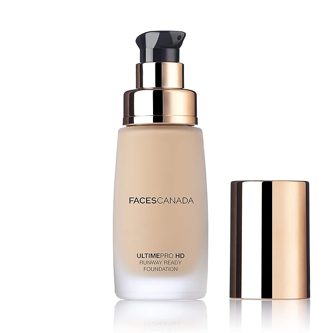 Faces Canada HD Runway Ready Foundation, Red Orange Extract & Gold particles, High Coverage, Oil-Free, Flawless Radiance, Vegan & Cruelty Free, Paraben Free, Natural 02 (Beige), 1.01 Fl Oz