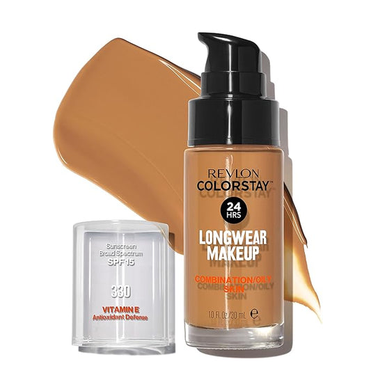 Revlon Liquid Foundation, ColorStay Face Makeup for Combination & Oily Skin, SPF 15, Longwear Longwear Medium-Full Coverage with Matte Finish, Natural Tan (330), 1 fl oz