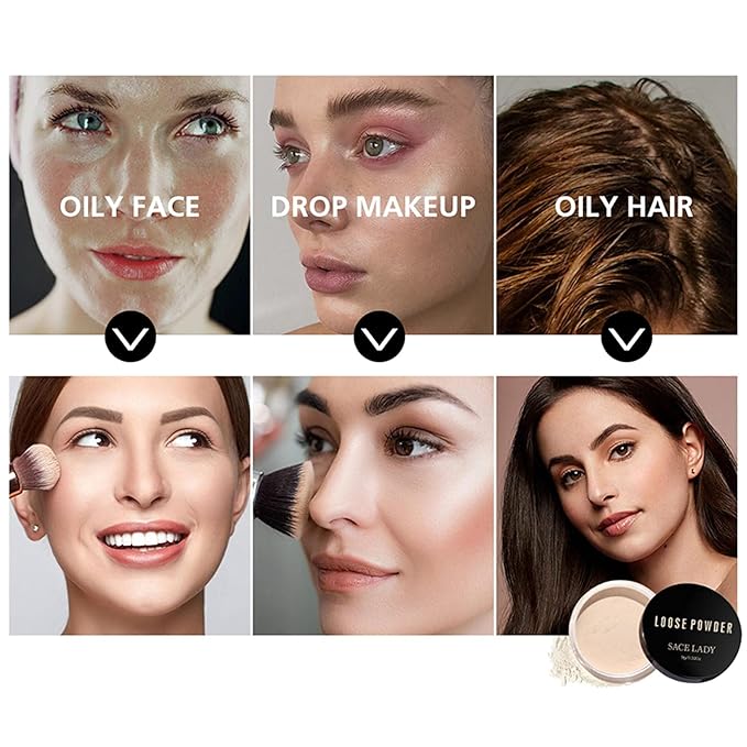 SACE LADY Face Make-Up Set Liquid Concealer and Matte Oil Control Loose Powder, Waterproof Long Lasting Poreless Makeup Base