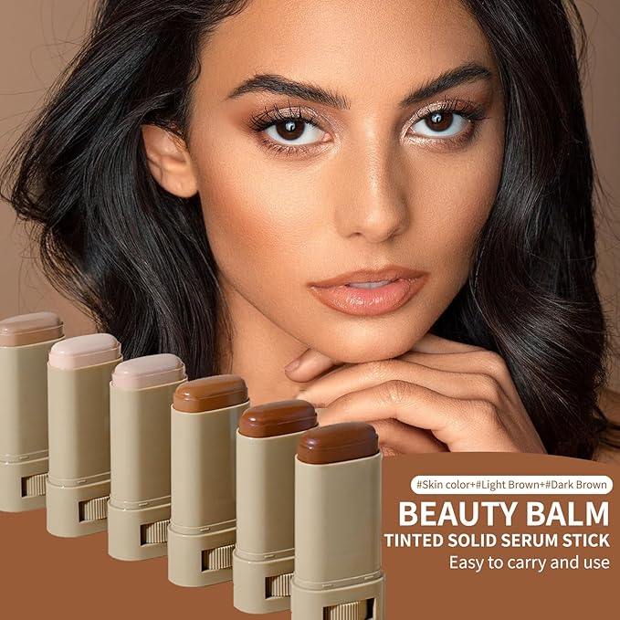 Skin Tint Foundation Stick Beauty Balm Serum Boosted, Solid Tinted Moisturizing Contour Stick Foundation Primer for Women Face Makeup, Natural Finish Makeup Even Skin Tone (#3)