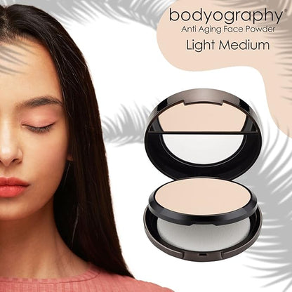 Bodyography Anti Aging Face Powder (Light Medium): Matte Oil-Free Salon Foundation Powder Makeup w/ Vitamin E, C & Antioxidants | Gluten-Free, Cruelty-Free, Paraben-Free