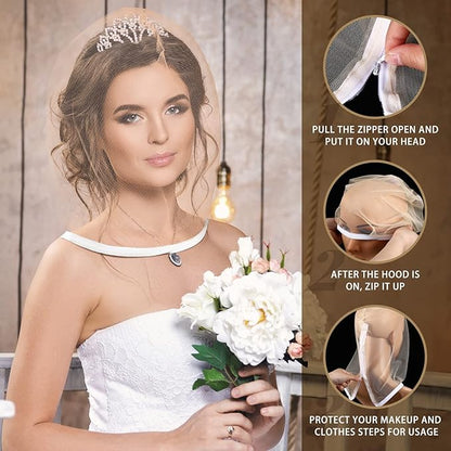 6 Pcs Makeup Protector Hood Washable Light Airy Nylon Chiffon Makeup Hood Zipper Closure Reusable Make up Face Cover for Women Girls Beauty Weddings (Nude)