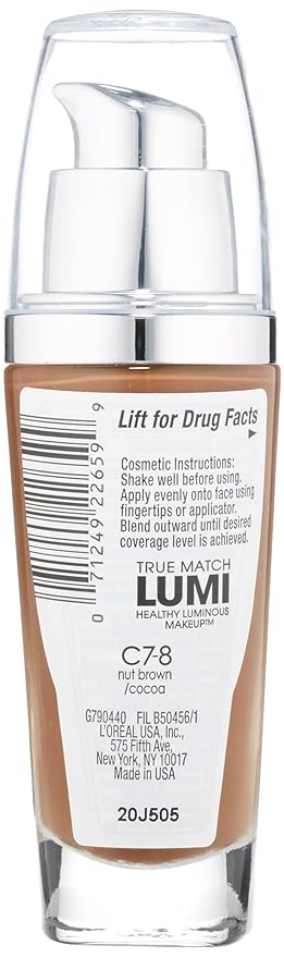 L’Oréal Paris True Match Lumi Healthy Luminous Makeup, C7-8 Nut Brown Cocoa, 1 fl; oz. (Pack of 2)