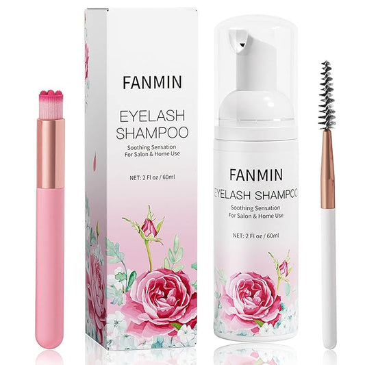 Eyelash Extension Cleanser 60ml +Mascara Wand+ Brush Eyelid Foaming Cleanser,Eyelash Wash and Lash Bath for Extensions,Paraben & Sulfate Free,Makeup Remover,Salon and Home use（60ml/2fl.oz）