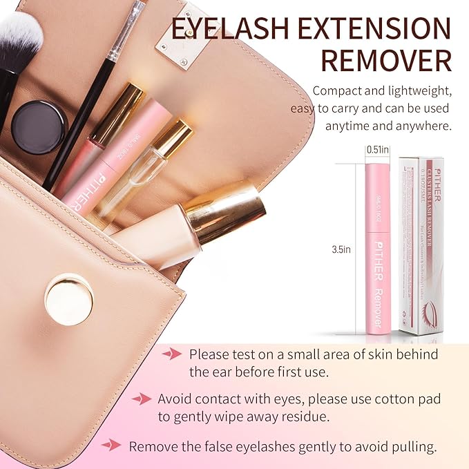 Lash Remover for Lash Extensions 10ml, Eyelash Glue Remover Self-Use at Home DIY Eyelash Extension Remover Non-irritating Soothing Oil Texture Lash Clusters Clear Remover PITHER