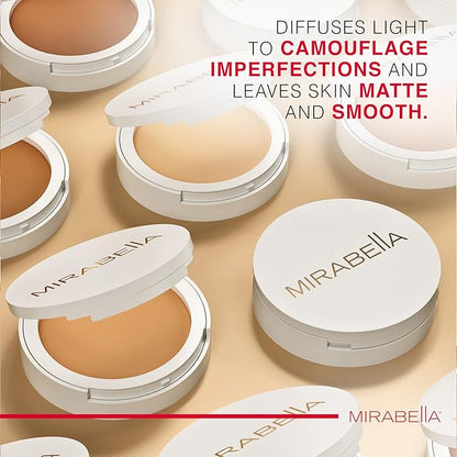 Mirabella Invincible Pure Pressed Powder Foundation - Buildable Mineral Makeup & Blurring Setting Powder for All Skin Types - HD Matte Finishing - Deep D13