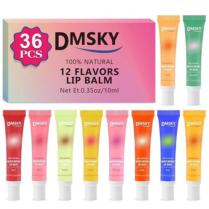 Dmsky 36 Pack Lip Gloss Bulk, Squeeze Clear Lip Gloss Set with Shea Butter, Moisturizing High Shine Glossy Lip Oil for Dry Chapped Lips-12 Flavors