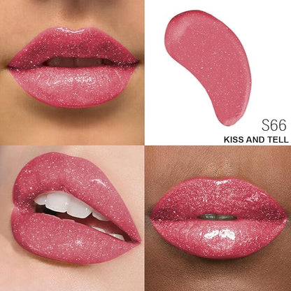 Shimmer Lip Gloss - Non-Sticky Girls Gloss - Long Lasting High Shine - 0.7 FL Oz Gloss for Girls & Women - Cruelty Free - (Kiss and Tell: S66)