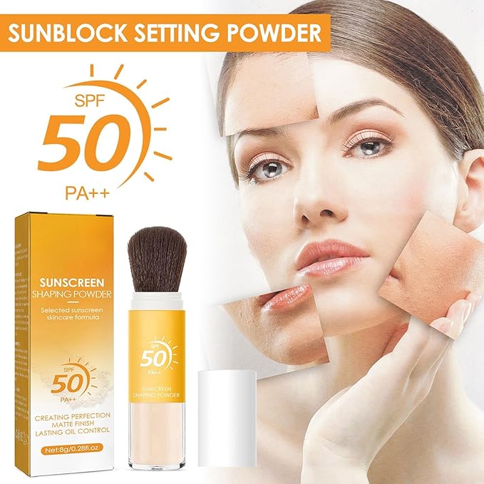 Setting Powder Sunscreen Face Powder, SPF 50, Translucent, Mineral Brush Finishing Powder, Oil Control, Spf Powder, Matte Finish Loose Powder Makeup for Women Man Cosmetic Gifts
