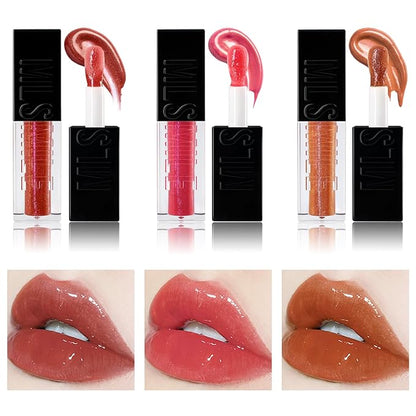 3PCS Hydrating Lip Glow Oil, Moisturizing Lip Oil Gloss,Plumping Lip Gloss,Natural Lip Plumper,No-Sticky Lip Gloss Lip Balm Lip Care for Women,girls 0.33fl oz