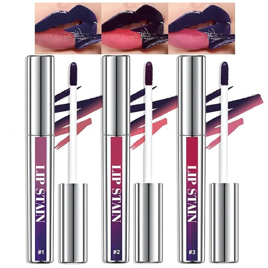 Peel Off Lip Stain 3 Colors, Long Lasting Matte Lip Liner Set Waterproof Transfer Proof Lip Tint Stain Peel Off Non-Stick Cup Nude Lip Pencil Color Highly Pigmented Lip Gloss Makeup for Women