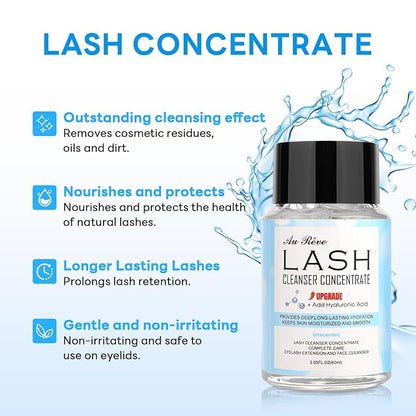 Lash Shampoo Concentrate 60ml Lash Cleanser Concentrate Add Hyaluronic Acid Oil-Free Lash Extension Shampoo Perfect for Salon，Unscented