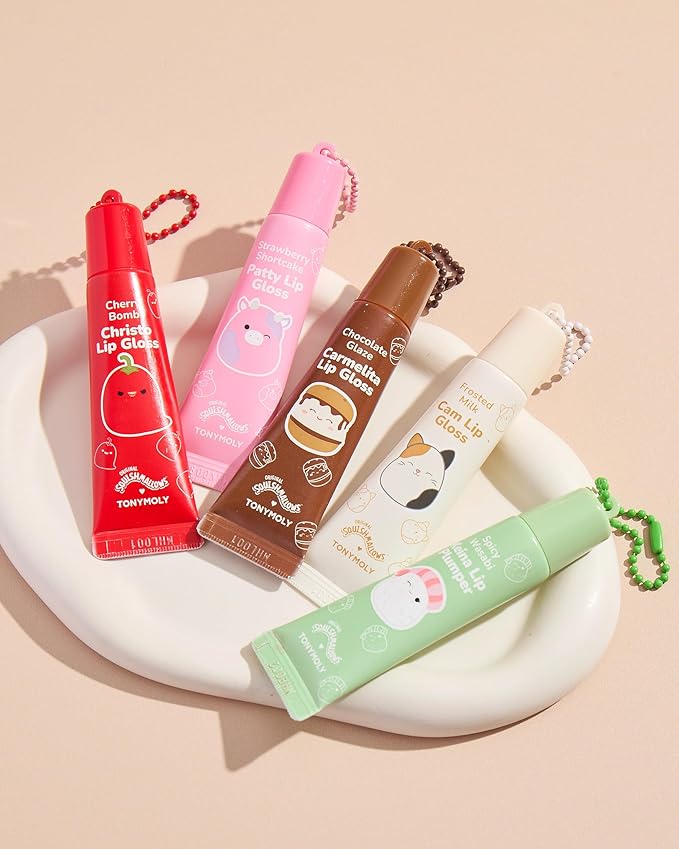 TONYMOLY x Squishmallow Keina Keychain Lip Gloss, Spicey Wasabi Gloss, Sheer Pigmented Glossy Lip Stain, Plumping, Hydrating, Non-Sticky, High Shine Glossy, 11ml