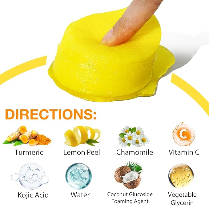 Turmeric Cleansing Pads, 50PCS Kojic Acid and Turmeric Cleansing Pads, Face Pads with Vitamin B5、Vitamin C 、Turmeric ，Remove Excess Keratin Balance Skin Oil And Water for Women