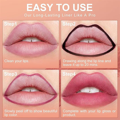 OETUIOW Lip Stain Peel Off, Lip Liner Moisturizing Long-Lasting & Waterproof, Transfer Proof & Plumping, Non-Stick Cup, Rose Color