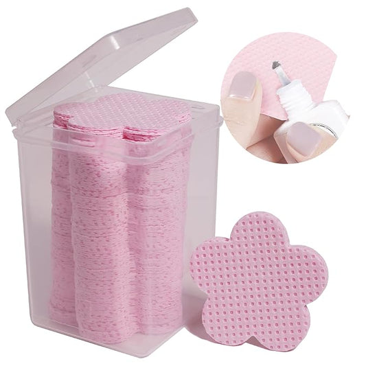200 Pieces Pink Lash Glue Wipes, Nail Wipes, Flower Shape Lint Free Magic Wiper Cloth, Lash Extension Supplies (1 Box) (Simple Packaging)-(Pink Flower Shape)
