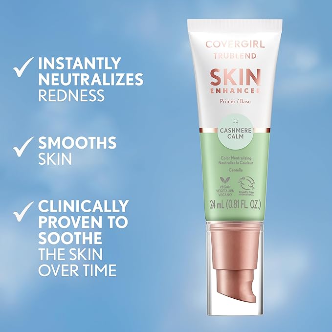 CoverGirl TruBlend Skin Enhancer, Cashmere Calm, Primer, Plumps Dry Skin, Blurs Pores, Hydrating, Brightening, Lasts All Day, 0.81oz