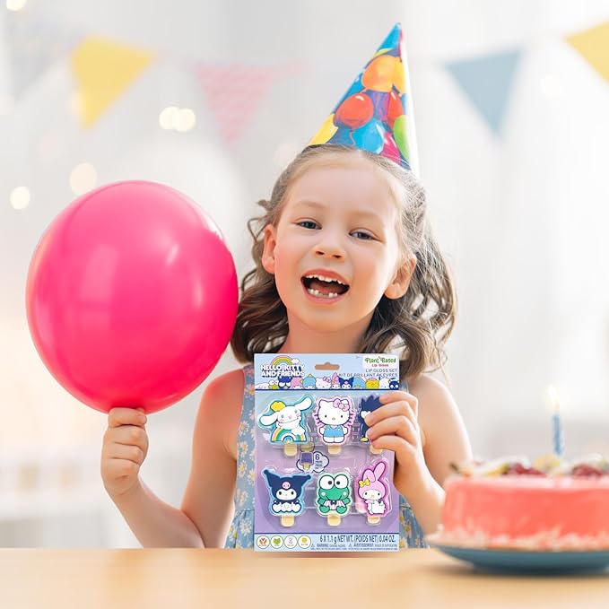 Townley Girl Hello Kitty and Friends 6 pack Fruit Flavored Lip Gloss Pucker Pop Set, Ages 3+ Perfect for Birthdays, Stocking Stuffers, Holidays, School Rewards, Spa Days, Slumber Parties, and More