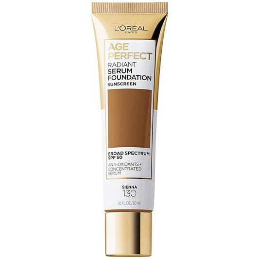 L'Oreal Paris Age Perfect Radiant Serum Foundation with SPF 50, Sienna, 1 Ounce