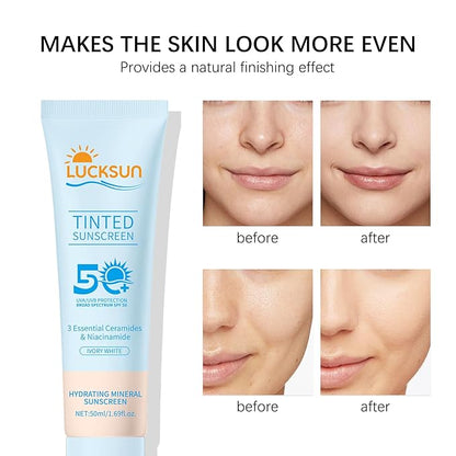 Tinted Mineral Sunscreen SPF 50-2-in-1 Makeup & Sunscreen for Natural Glow, Broad Spectrum Protection + Skincare Benefits All Skin Types (#001, 1.69 Fl Oz (Pack of 1))