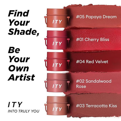 ITY Velvet Matte Finish Lip Stain-Mousse Textured Pudding Pot Lip Clay with Brush, Nude Shade, Dual-Use as Lipstick and Blush, Conceals Lip Lines, Rich Pigment, 0.21 oz (6g) in Sandalwood Rose