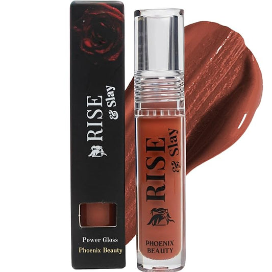 Rise & Slay Power Gloss – High-Pigment Hydrating Gloss Lipstick with Hyaluronic Acid, Vit-E, Jojoba & Castor Oil, Non-Sticky Vibrant Shine, Light Brown Summer Lips (Mochatini, 4.5 ml)