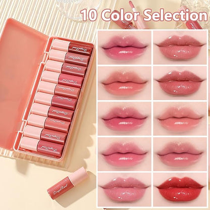 10 Colors Lip Tint Stain Set, Korean Plumping Lip Gloss Watery Lip Stain, Multi-use for Mini Liquid Lipstick & Cheek Tint Long Lasting Vivid Color # 03