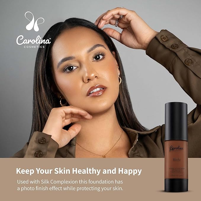 Plant-Based Foundation in Mocha Shade - Hydrating, Pore-Minimizing & Buildable Coverage - Vegan, Non-GMO, Gluten-Free, Paraben-Free- Sun Protection - 1Fl Oz