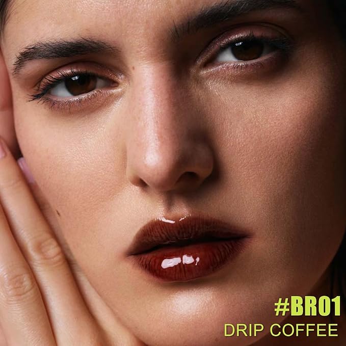 FOCALLURE Lip Oil - Moisturizing, Hydrating Lip Gloss with Non-Sticky, Long Lasting Glow - Tinted Balm for Dry Lips - Drip Coffee Flavored